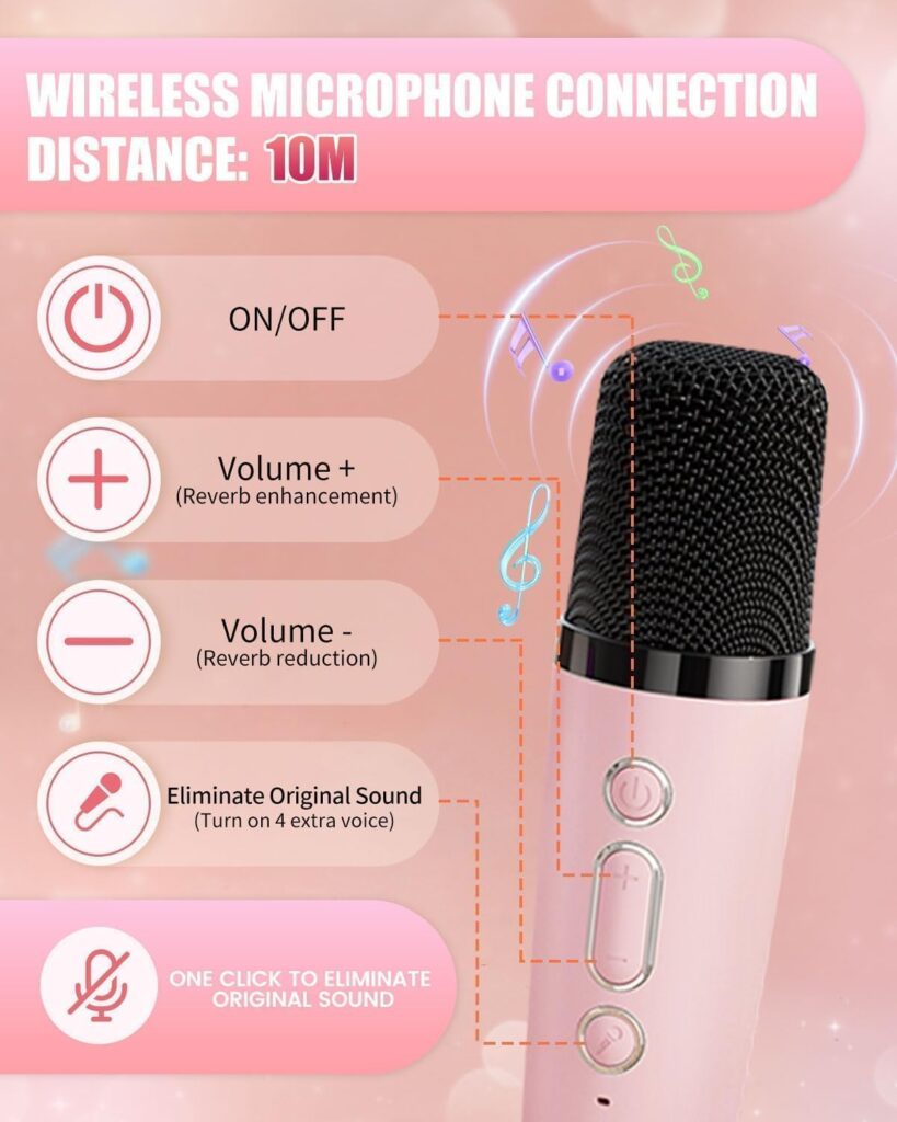 Rechargeable Karaoke Mic with Speaker for Singing Cute Birthday Gift for Kids Musical Toys for Boys, Girls and Adults-4